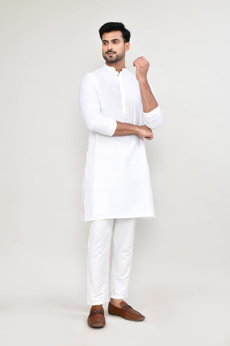 Polyfab Hathkargha Men's Art Silk Designer Printed Kurta Pyjama Set with Mandarin Collar and Full Sleeves - Image 4